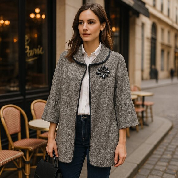 🧥 Early-2000s Newport News Jeweled Herringbone Jacket – Quiet Luxury - Picture 2 of 16